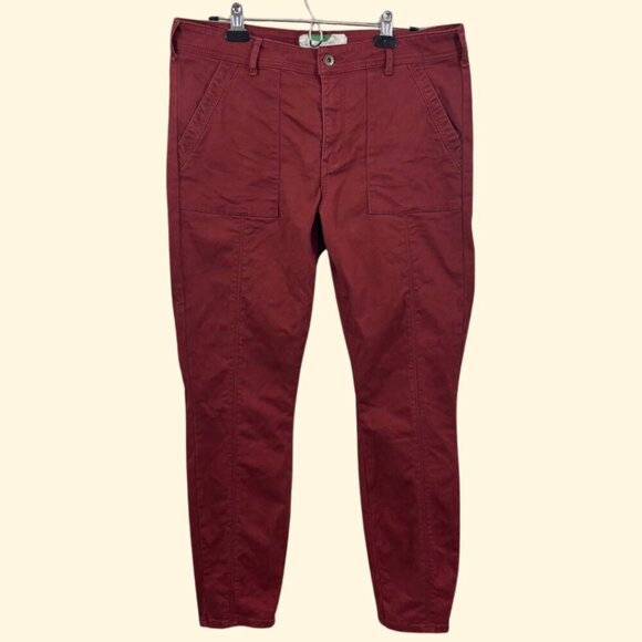 Anthropologie Women's Red Brushed Cotton Pants w/ Fabric Belt – Size 32 - Picture 2 of 12
